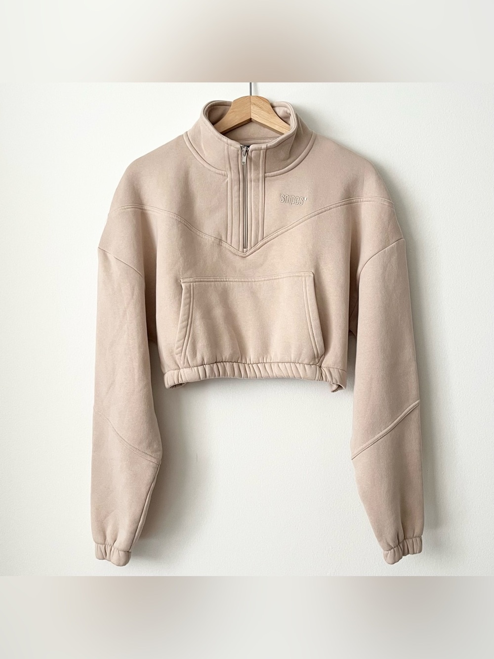 Snipes Women's Cropped Sweatshirt Beige Size S 3/4 Zip Streetwear Minimalist